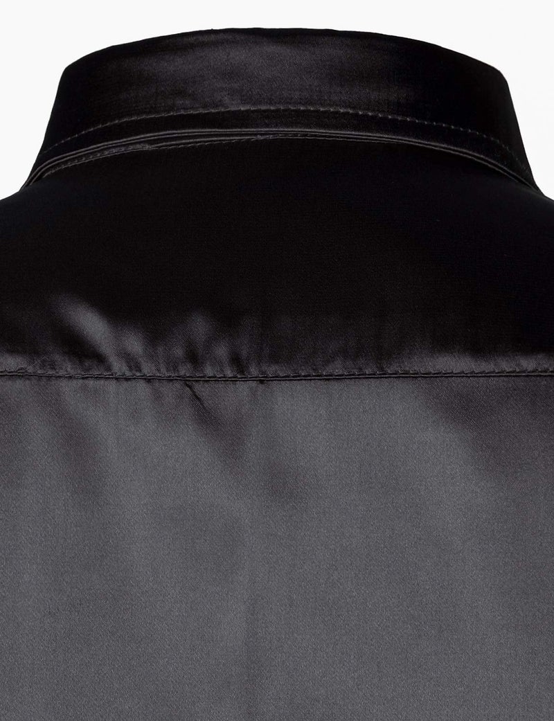 ZEROYAA Men's Luxury Shiny Silk Like Satin Button Up Dress Shirts ZLCL14-Black X-Large - Image 5